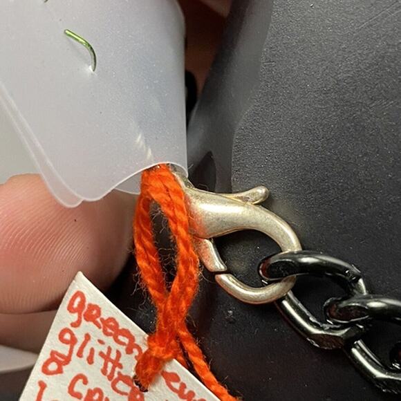 Hand Embellished Necklace eyeball bow, crystal lace pendant guitar pick beads - Picture 10 of 10